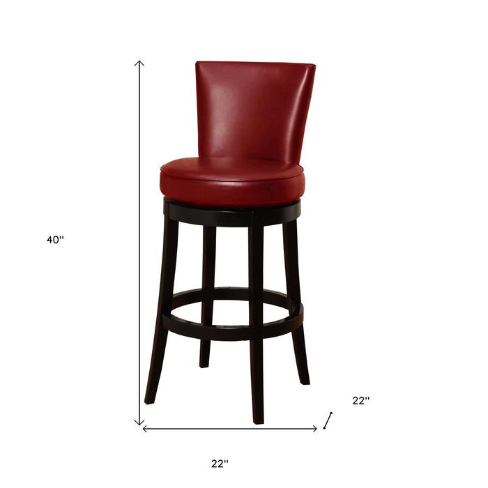 26" Red And Black Solid Wood Swivel Counter Height Bar Chair