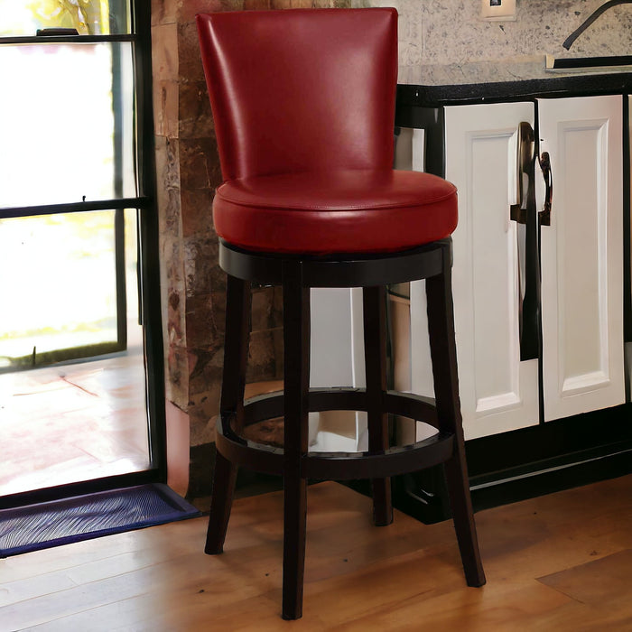 26" Red And Black Solid Wood Swivel Counter Height Bar Chair