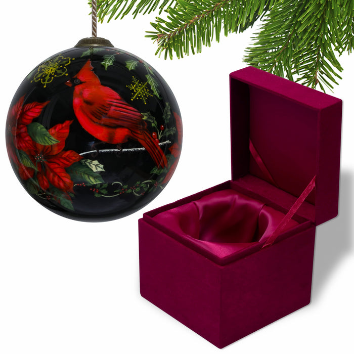 Glossy Red Cardinal Hand Painted Mouth Blown Glass Ornament