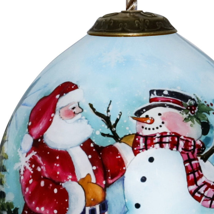 Christmas Santa and Snowman Hand Painted Mouth Blown Glass Ornament