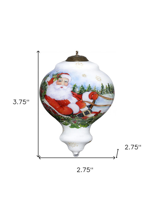 Santa Riding a Sleigh Hand Painted Mouth Blown Glass Ornament