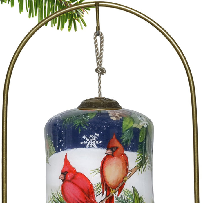 Dual Cardinals Hand Painted Mouth Blown Glass Ornament