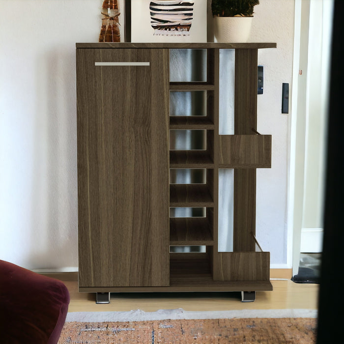 Brown Rolling Bar Cart With Wine Storage