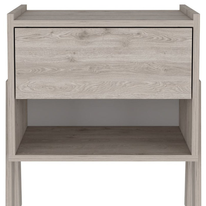 22" Light Gray One Drawer Faux Wood Nightstand