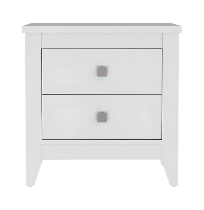 24" White Two Drawer Faux Wood Nightstand