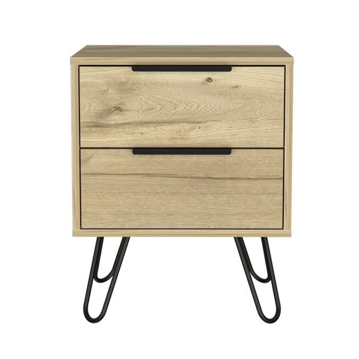 22" Oak Two Drawer Faux Wood Nightstand