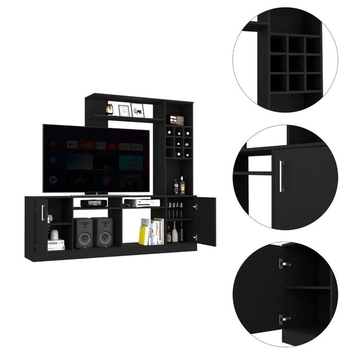 78" Black Particle Board Open Shelving Entertainment Center