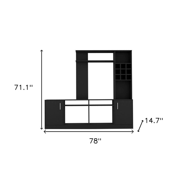 78" Black Particle Board Open Shelving Entertainment Center