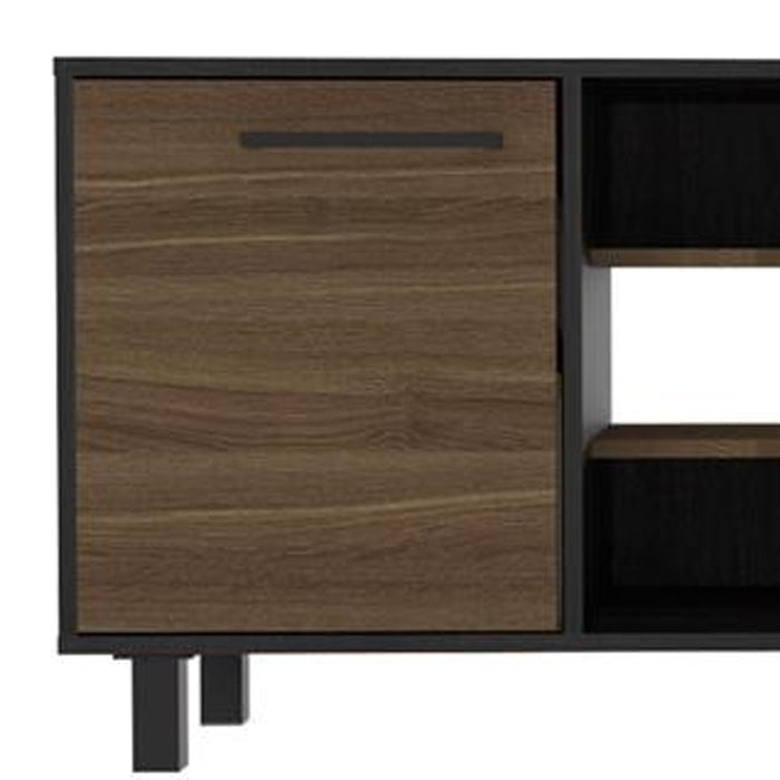 59" Brown And Black Particle Board Open Shelving TV Stand