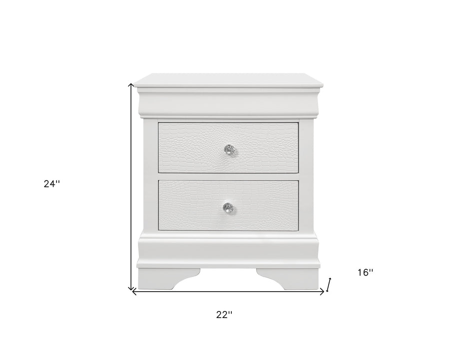 24" White Shagreen Two Drawer Solid Wood Nightstand