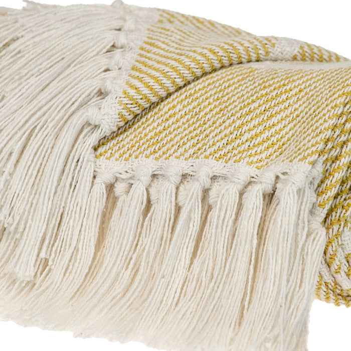 Yellow Woven Cotton Striped Throw Blanket