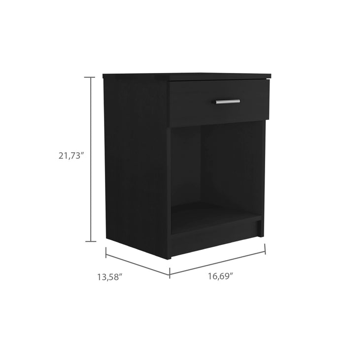 22" Black One Drawer Faux Wood Nightstand