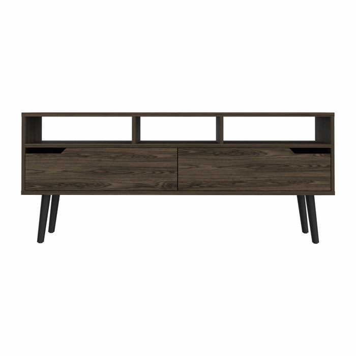 54" Dark Brown Walnut Enclosed and Open Storage TV Stand