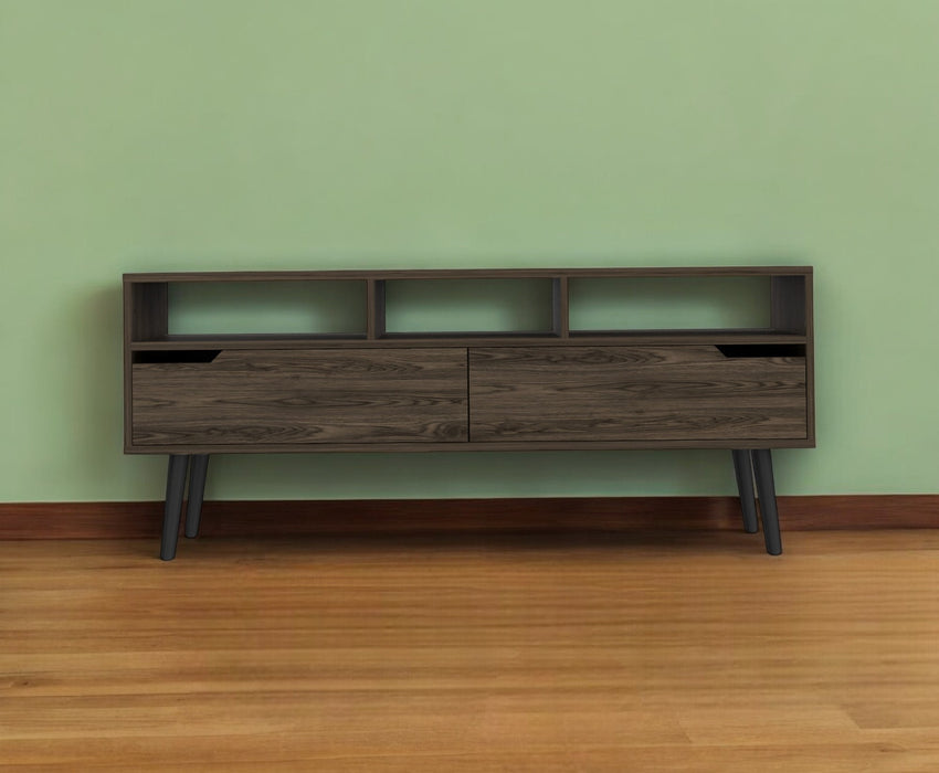 54" Dark Brown Walnut Enclosed and Open Storage TV Stand