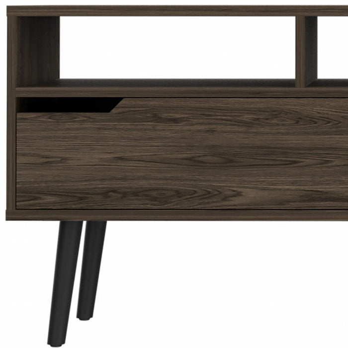 54" Dark Brown Walnut Enclosed and Open Storage TV Stand