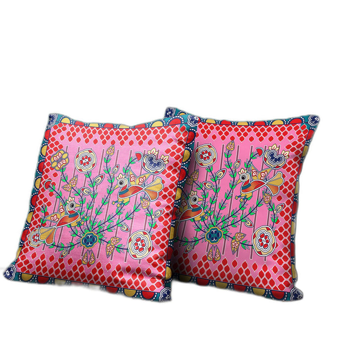 16" x 16" Pink Peacock Blown Seam Floral Indoor Outdoor Throw Pillow