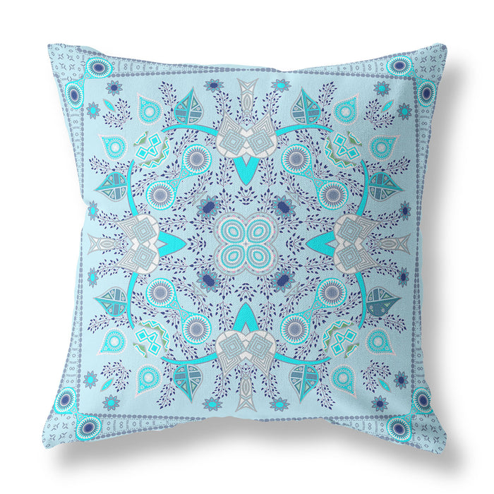 16" X 16" Light Grey Blown Seam Floral Indoor Outdoor Throw Pillow