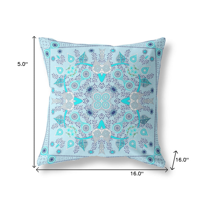 16" X 16" Light Grey Blown Seam Floral Indoor Outdoor Throw Pillow