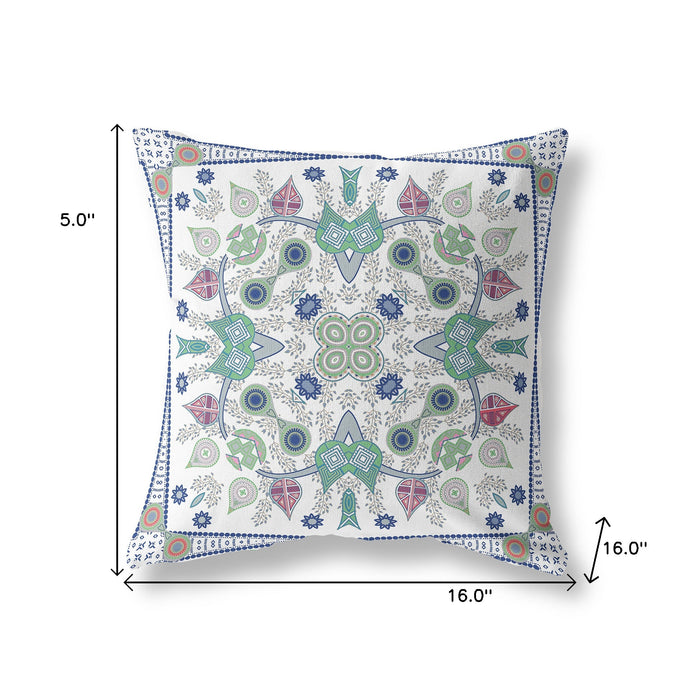 16" x 16" Off White Blown Seam Floral Indoor Outdoor Throw Pillow