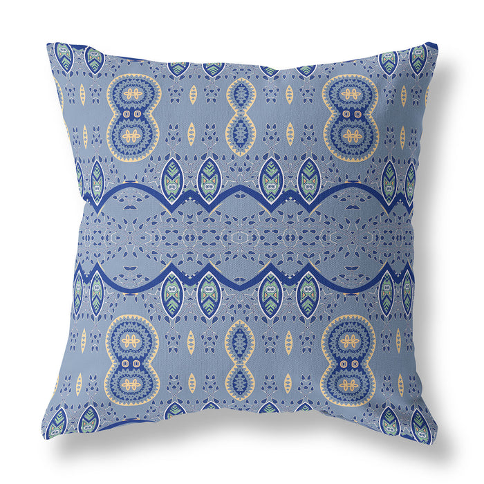 16" X 16" Muted Navy Blown Seam Paisley Indoor Outdoor Throw Pillow