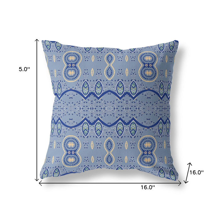 16" X 16" Muted Navy Blown Seam Paisley Indoor Outdoor Throw Pillow