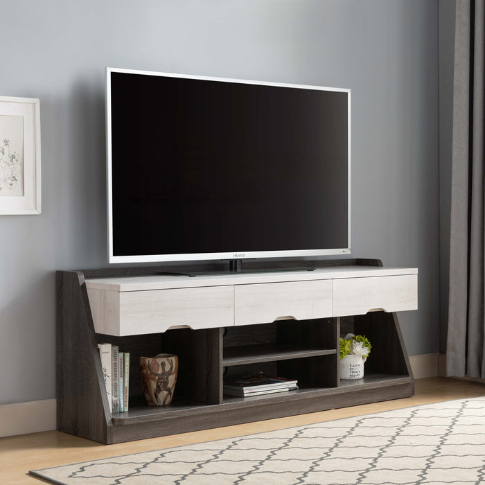 62" Gray and White Enclosed and Open Storage TV Stand