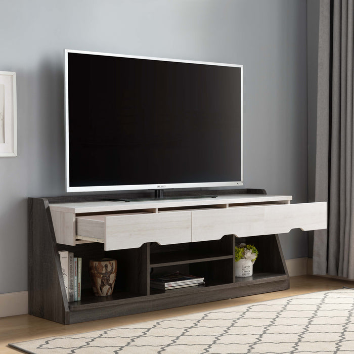 62" Gray and White Enclosed and Open Storage TV Stand