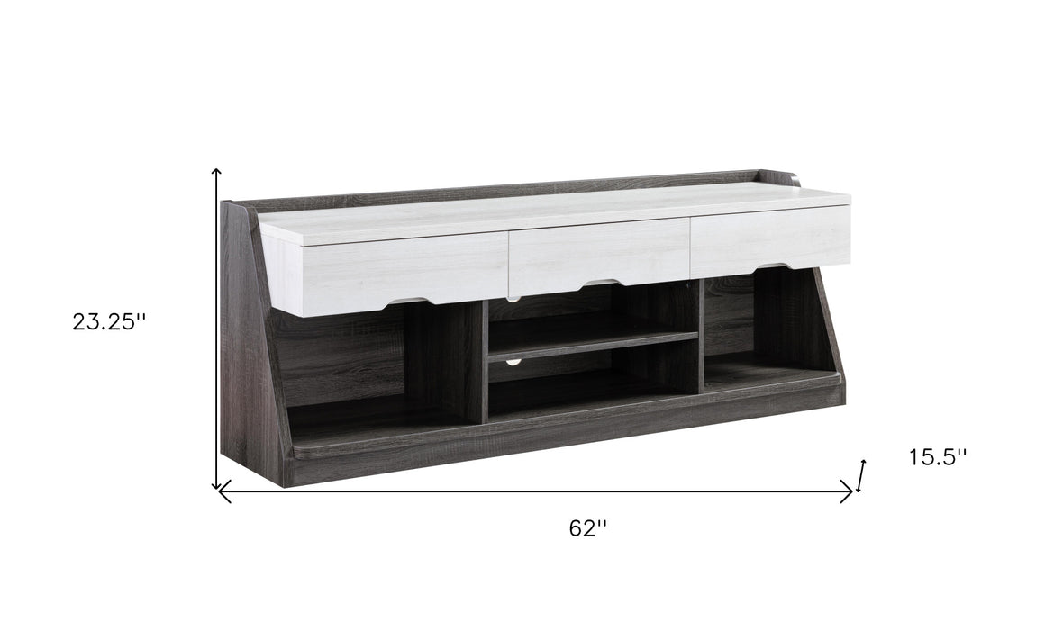 62" Gray and White Enclosed and Open Storage TV Stand