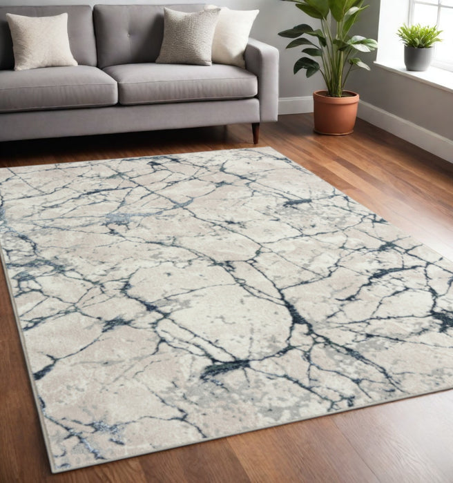 5' X 7' Blue And Gray Abstract Stain Resistant Area Rug