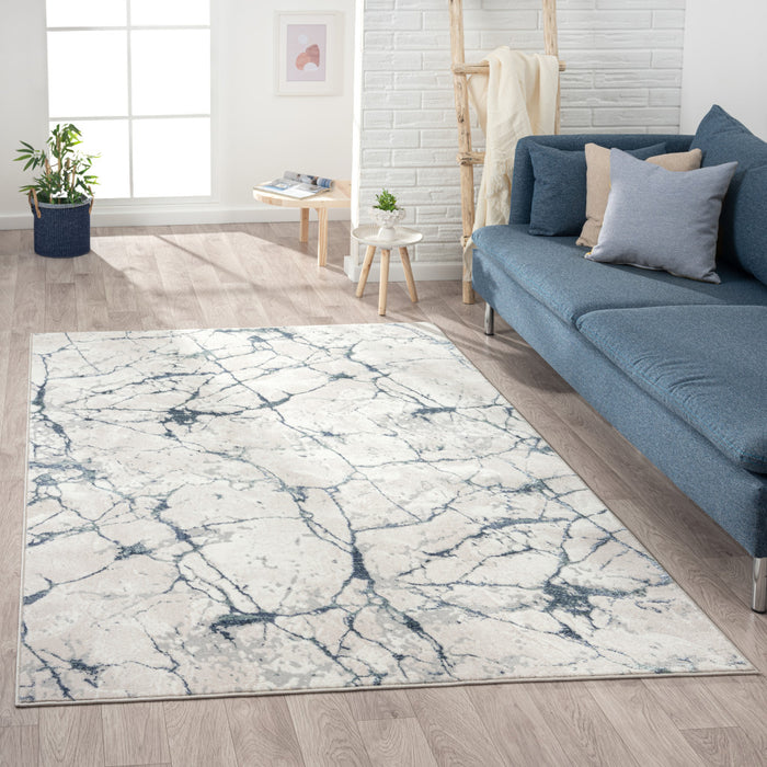 5' X 7' Blue And Gray Abstract Stain Resistant Area Rug