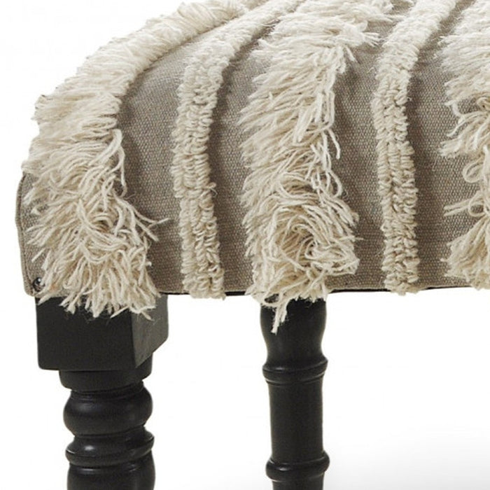 47" Cream Textural Boho Stripe Black Leg Upholstered Bench