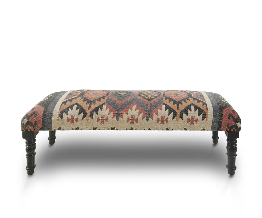 47" Brown Red and Natural Black Leg Southwest Upholstered Bench