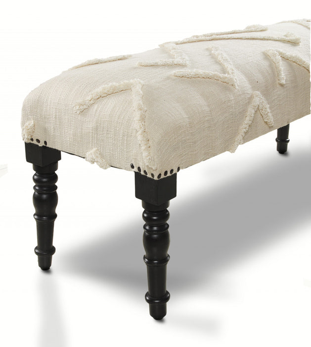 47" Cream And Black Leg Abstract Upholstered Bench