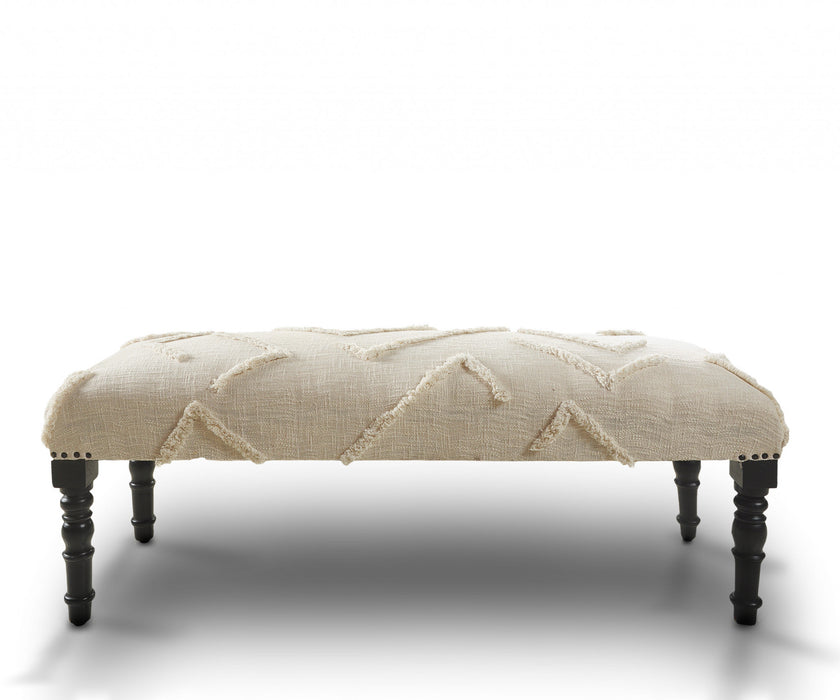 47" Cream And Black Leg Abstract Upholstered Bench