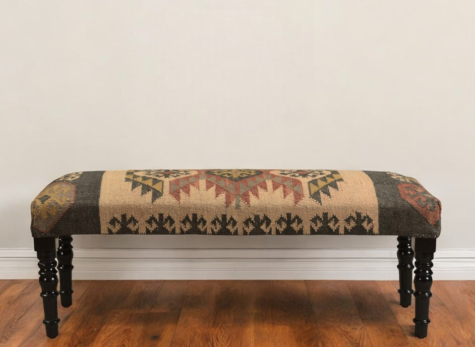 47" Shades of Brown Black Leg Southwest Upholstered Bench