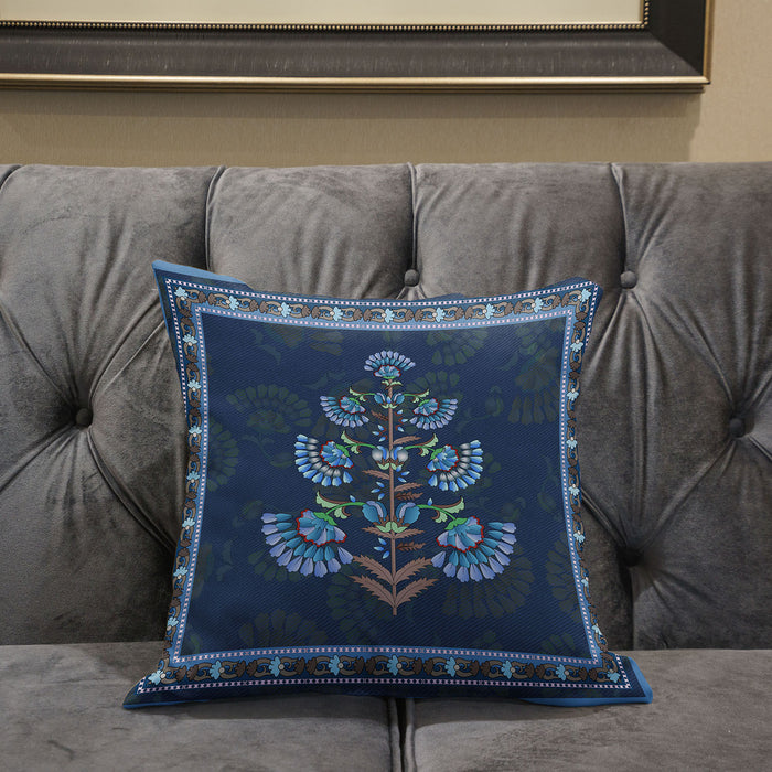 16x16 Blue Brown Blown Seam Broadcloth Floral Throw Pillow