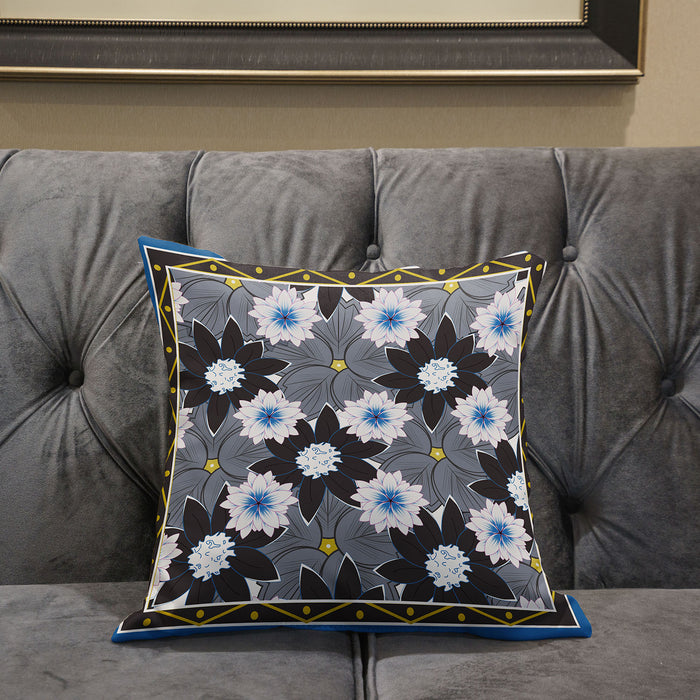 16x16 Gray Brown Blue Blown Seam Broadcloth Floral Throw Pillow