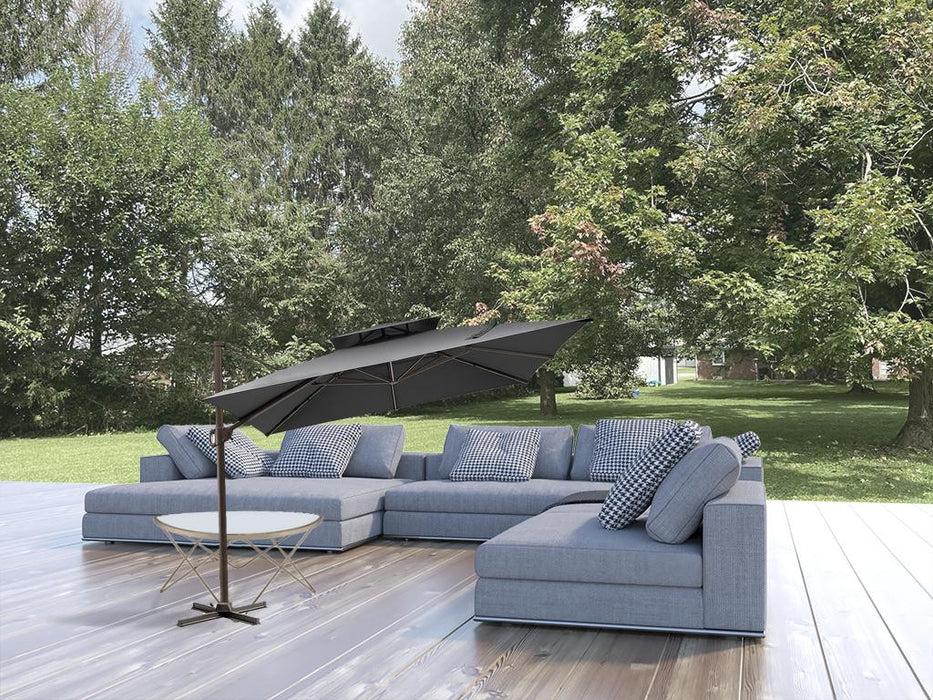 11' Dark Gray Polyester Round Tilt Cantilever Patio Umbrella With Stand