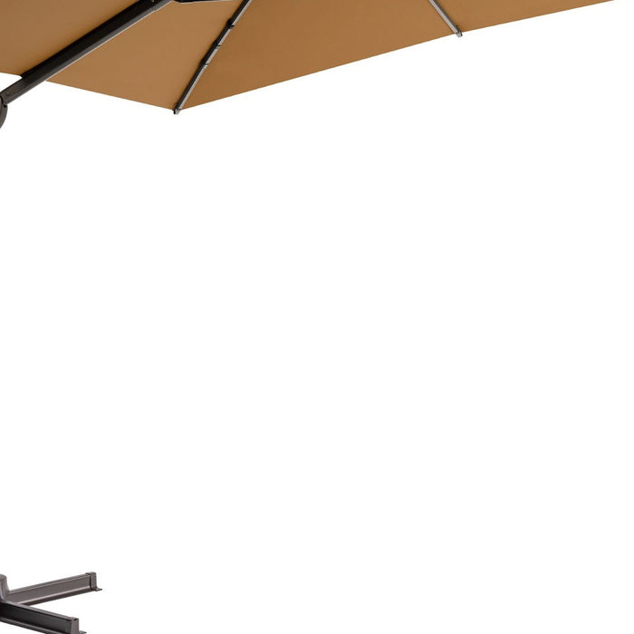 11' Tan Polyester Round Tilt Cantilever Patio Umbrella With Stand