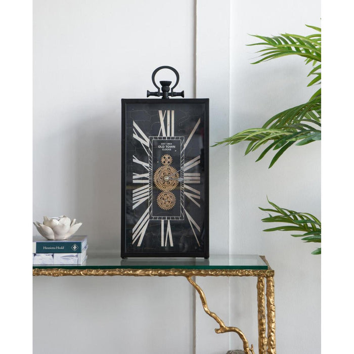 10" Black and Gold Metal and Glass Analog Vintage Style Crackle Wall Clock