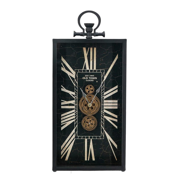 10" Black and Gold Metal and Glass Analog Vintage Style Crackle Wall Clock