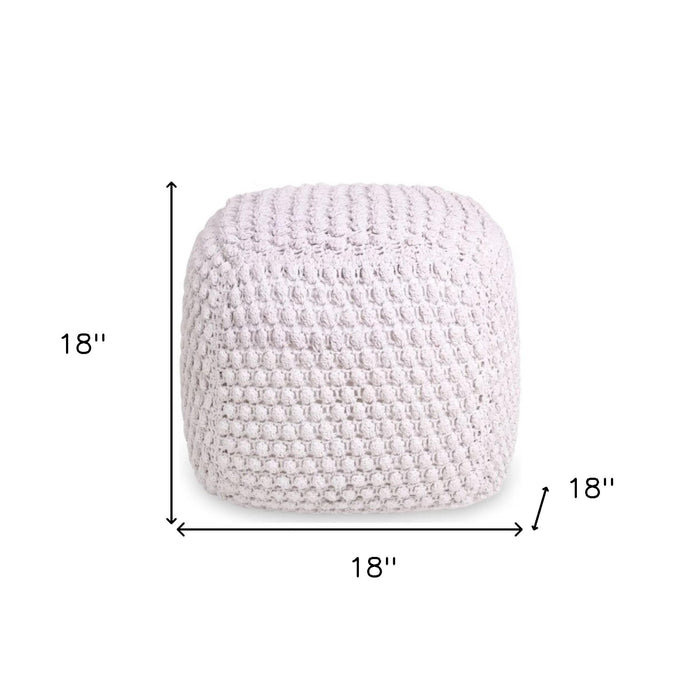 18" White Cotton Blend Pouf Ottoman