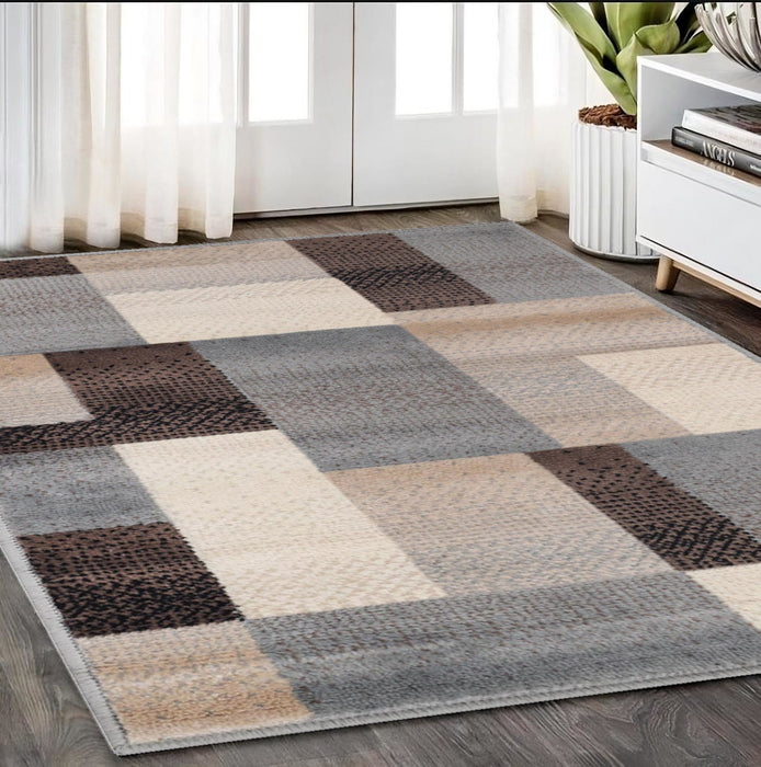 5' X 8' Grey-Brown Patchwork Power Loom Stain Resistant Area Rug