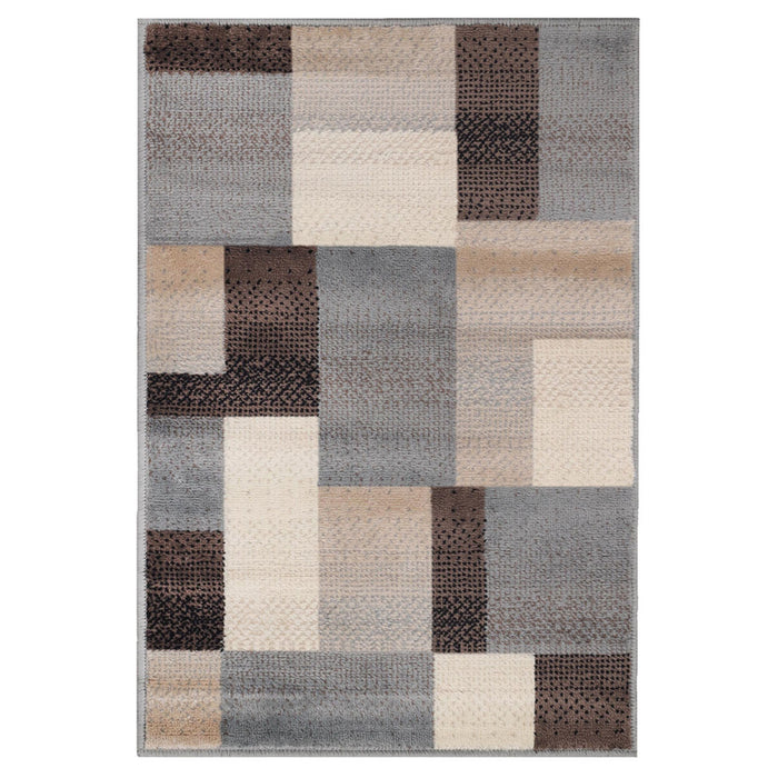 5' X 8' Grey-Brown Patchwork Power Loom Stain Resistant Area Rug