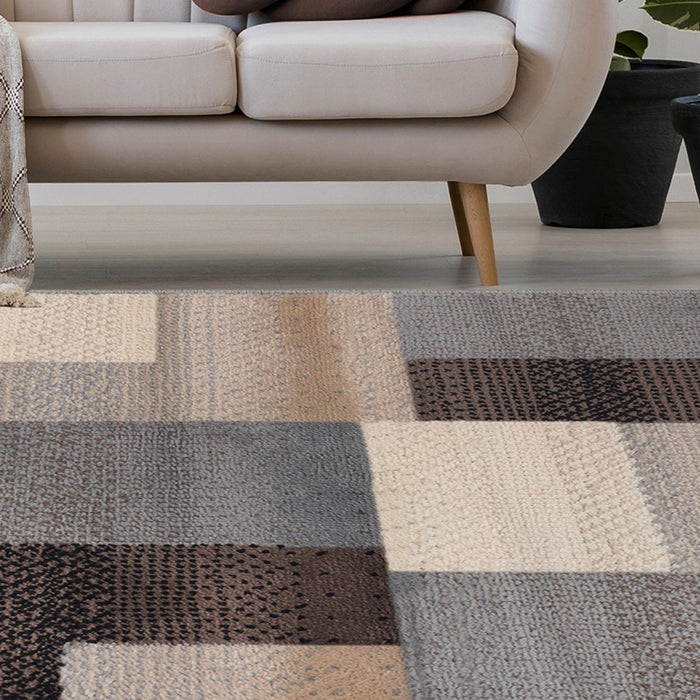 5' X 8' Grey-Brown Patchwork Power Loom Stain Resistant Area Rug