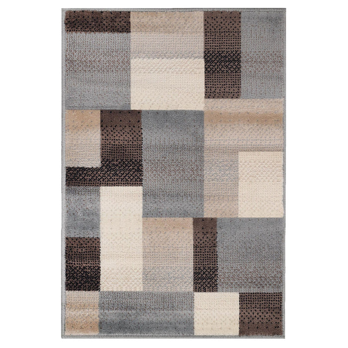 7' X 9' Grey-Brown Patchwork Power Loom Stain Resistant Area Rug