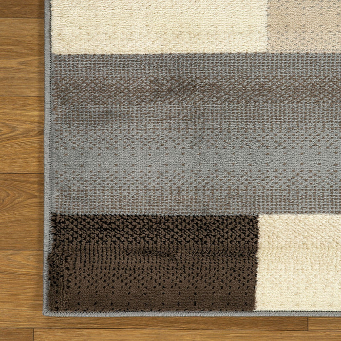 7' X 9' Grey-Brown Patchwork Power Loom Stain Resistant Area Rug