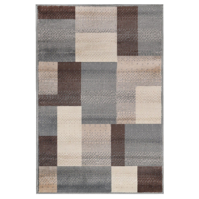 7' X 9' Grey Patchwork Power Loom Stain Resistant Area Rug