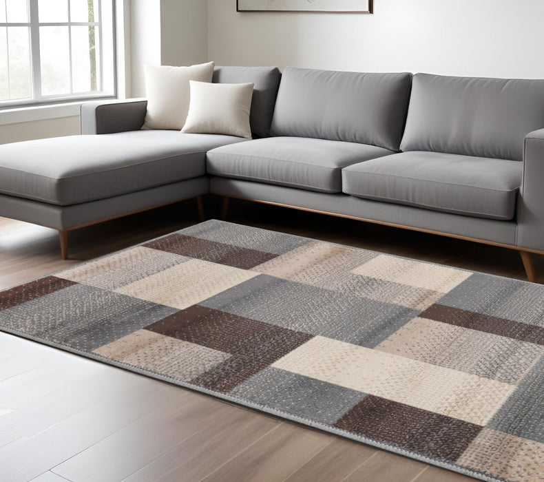 8' X 10' Gray Brown and Cream Patchwork Area Rug