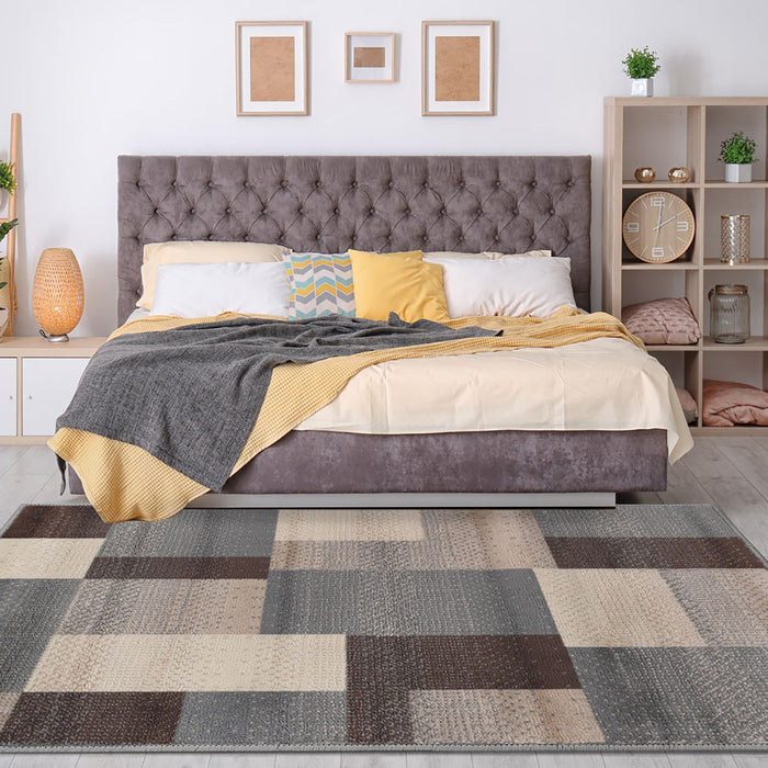 8' X 10' Gray Brown and Cream Patchwork Area Rug